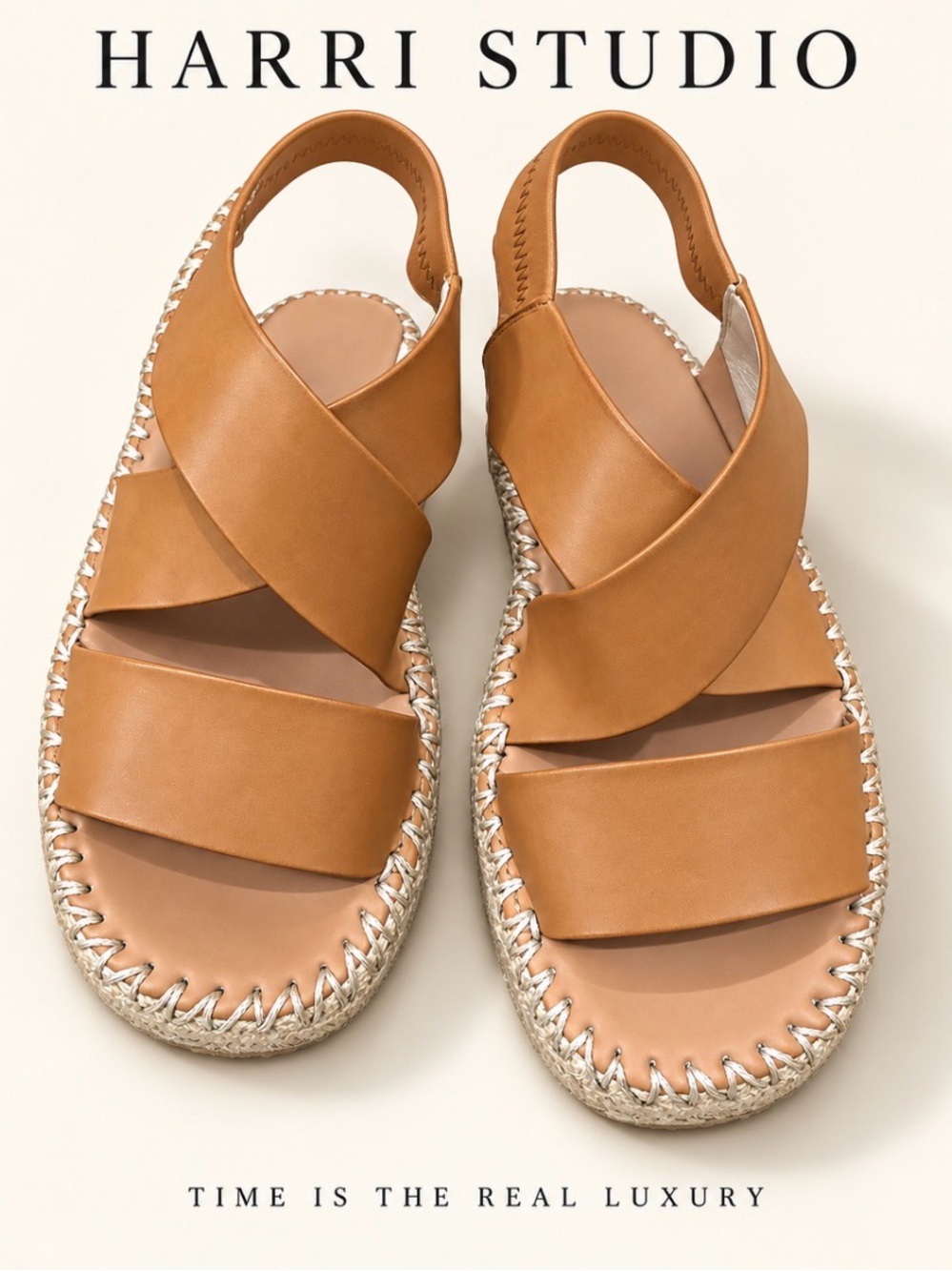 Cole Haan Camel Leather Whipstitch Slingback Sandals